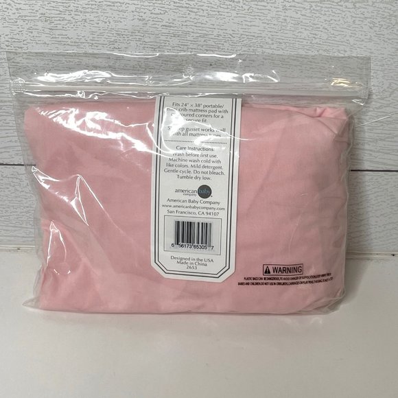 American Baby Portable Mini Crib Sheet 24"x38" Blush Pink 100% Cotton - Picture 2 of 3